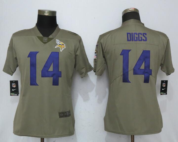 Women Minnesota Vikings #14 Dlggs Nike Olive Salute To Service Limited NFL Jerseys